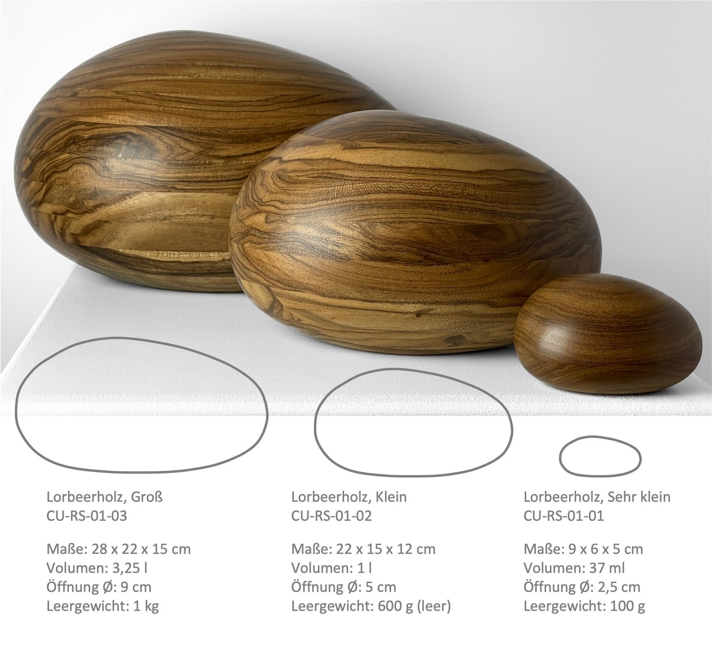 Holzurne River Stones Lorbeerholz - Klein