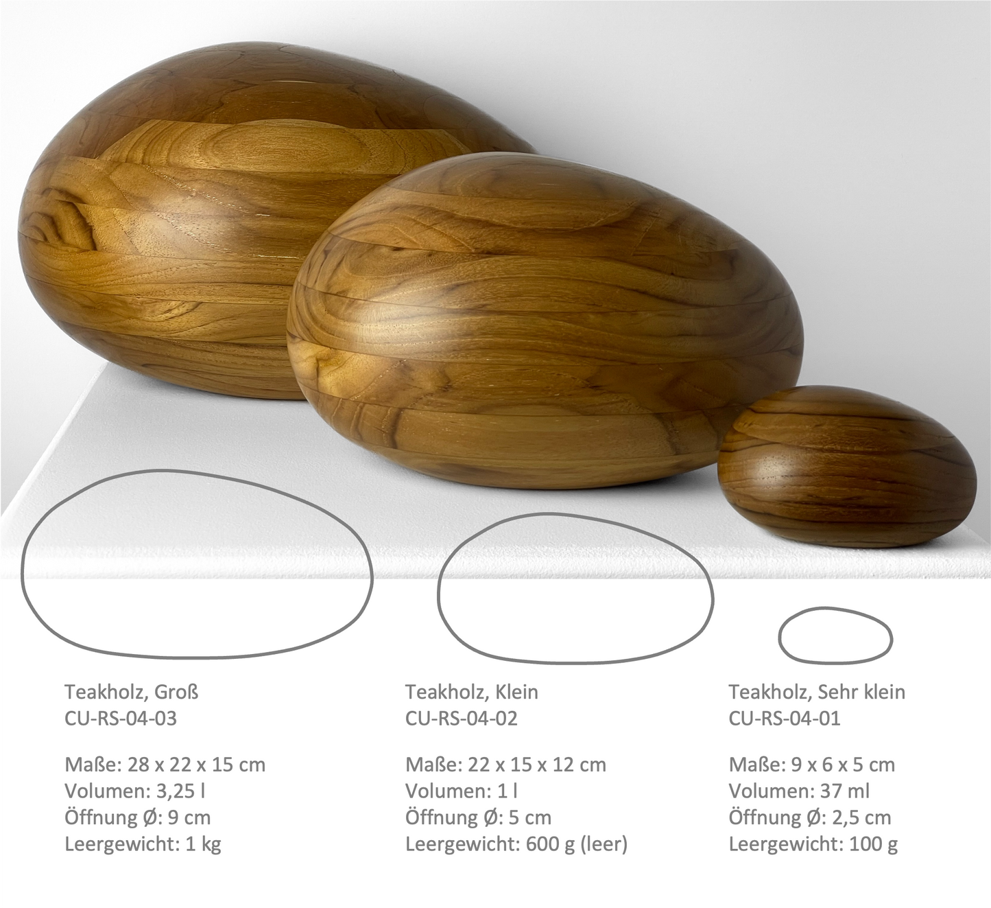 Wooden urn River Stones Teak - Very small